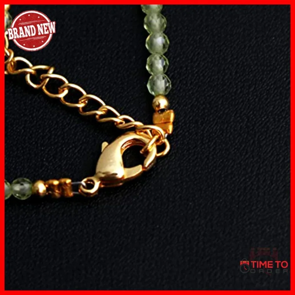 8 Inch Gold Plated Peridot Beaded Bracelet Hypoallergenic Stretch